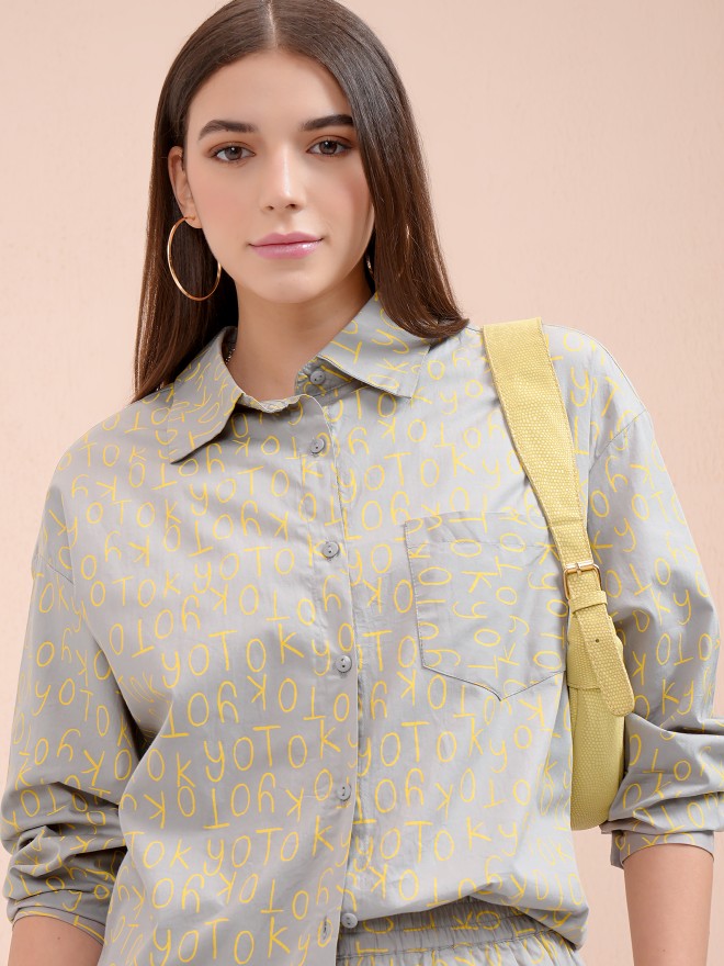 Tokyo Talkies Women Grey Printed Casual Shirt - Grey - Image 1