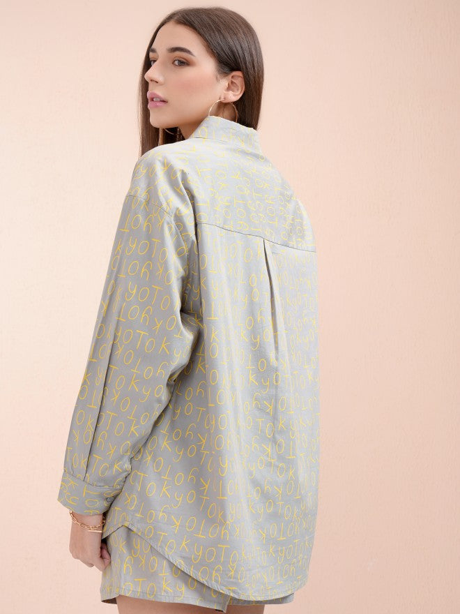 Tokyo Talkies Women Grey Printed Casual Shirt - Grey - Image 3