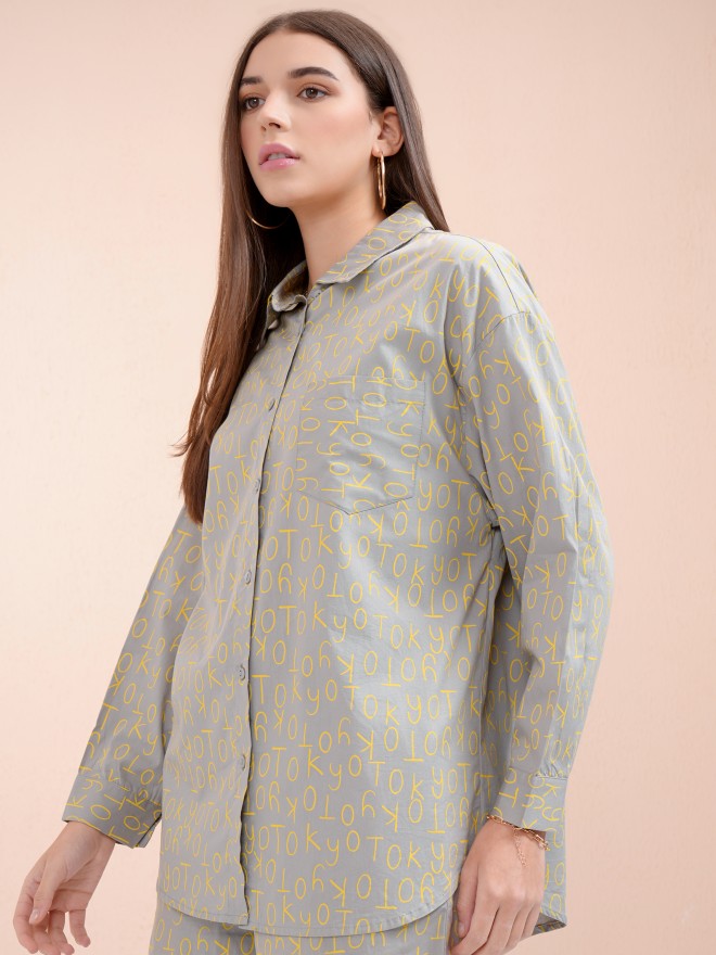 Tokyo Talkies Women Grey Printed Casual Shirt - Grey - Image 4