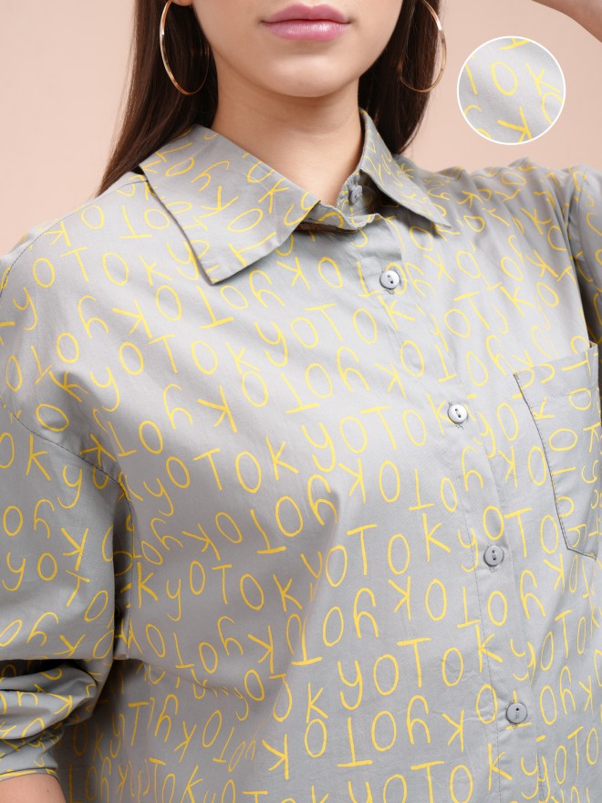 Tokyo Talkies Women Grey Printed Casual Shirt - Grey - Image 5