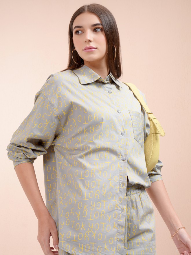 Tokyo Talkies Women Grey Printed Casual Shirt - Grey - Image 6