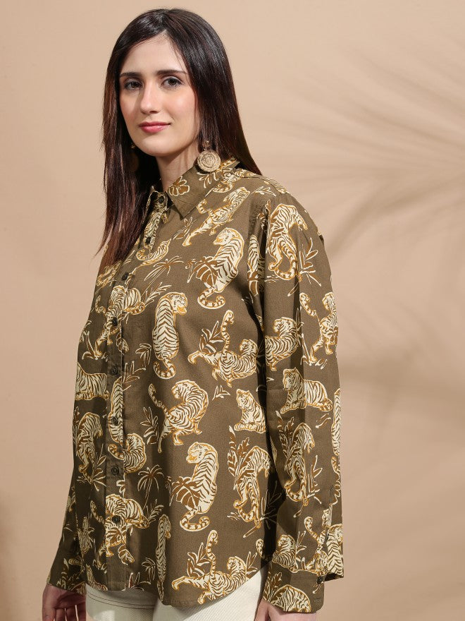 Tokyo Talkies Women Brown Printed Casual Shirt - Brown - Image 4