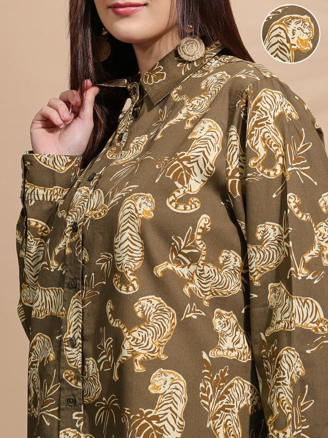 Tokyo Talkies Women Brown Printed Casual Shirt - Brown - Image 5
