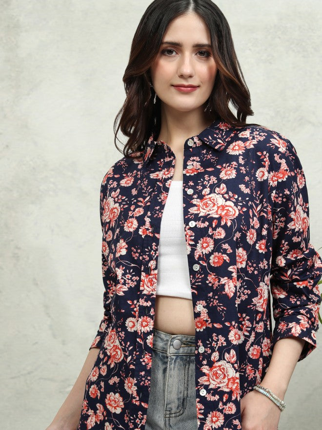 Tokyo Talkies Women Blue Printed Casual Shirt - Blue - Image 1