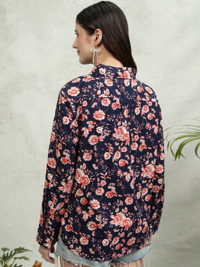 Tokyo Talkies Women Blue Printed Casual Shirt - Blue - Image 3