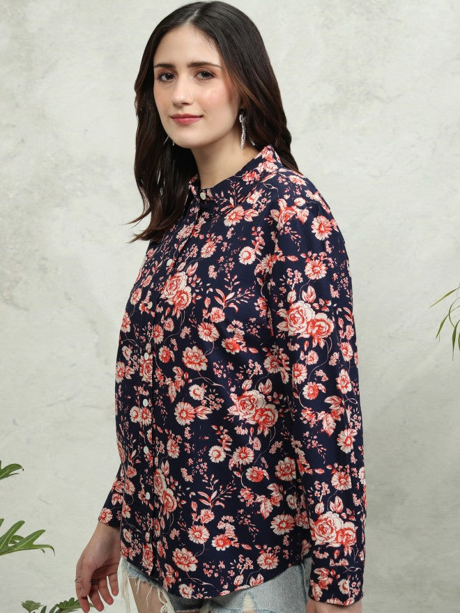 Tokyo Talkies Women Blue Printed Casual Shirt - Blue - Image 4