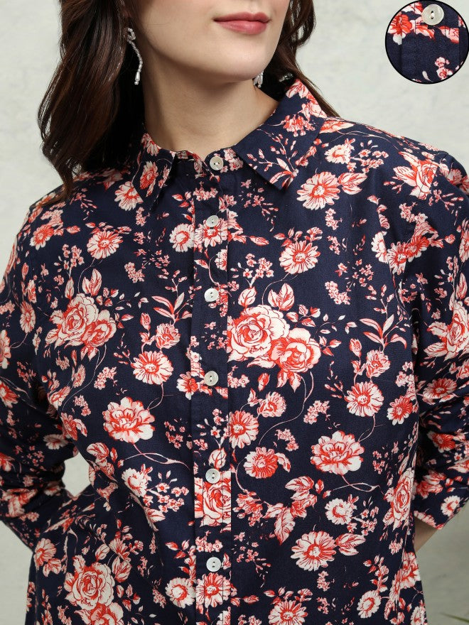 Tokyo Talkies Women Blue Printed Casual Shirt - Blue - Image 5