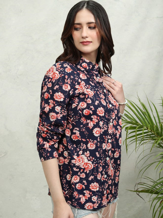 Tokyo Talkies Women Blue Printed Casual Shirt - Blue - Image 6