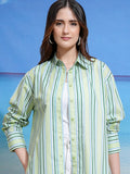 Tokyo Talkies Women Green Striped Casual Shirt - Green - Image 1