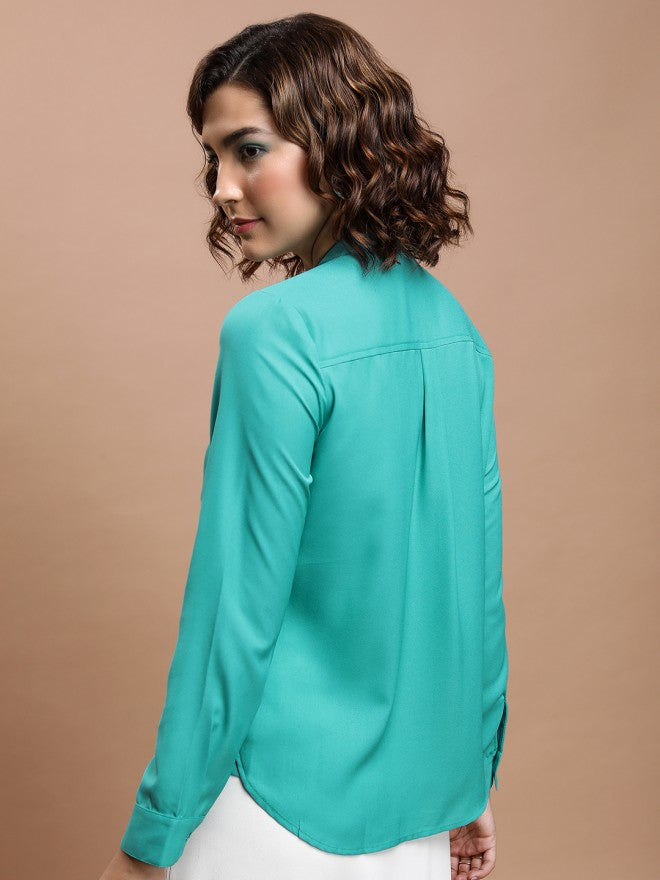 Tokyo Talkies Women Green Solid Casual Shirt - Green - Image 2