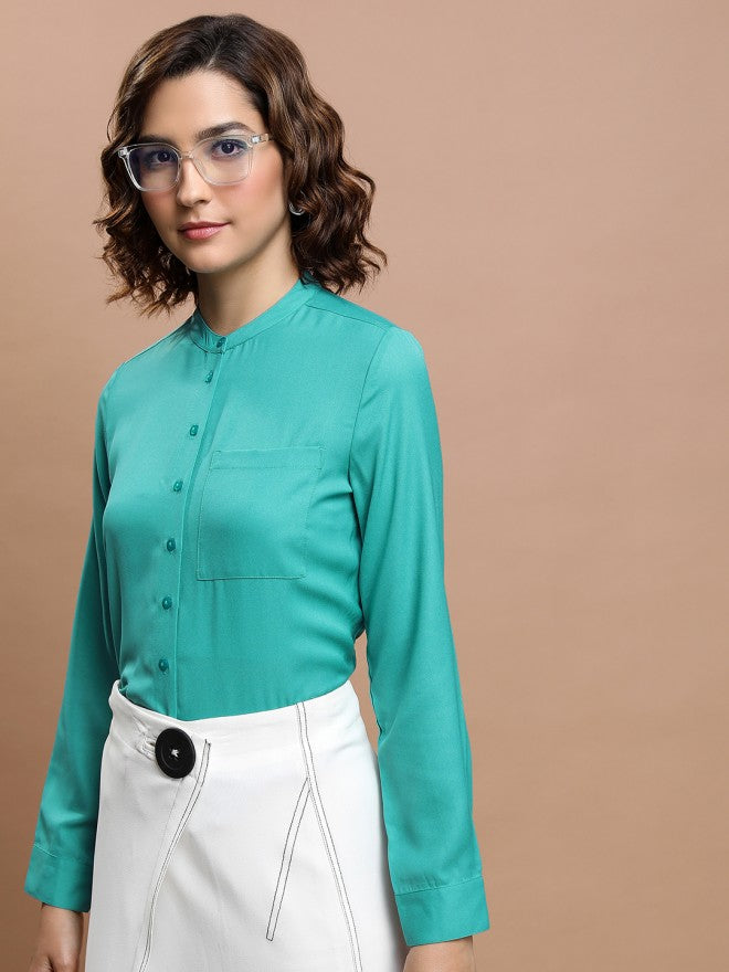 Tokyo Talkies Women Green Solid Casual Shirt - Green - Image 3