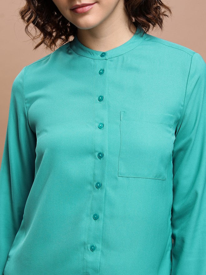 Tokyo Talkies Women Green Solid Casual Shirt - Green - Image 4