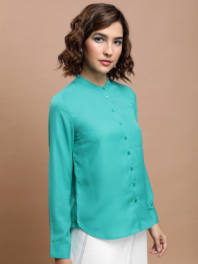 Tokyo Talkies Women Green Solid Casual Shirt - Green - Image 5