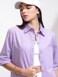 Tokyo Talkies Women Purple Solid Casual Shirt - Purple - Image 1