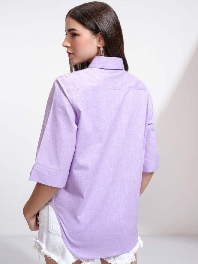 Tokyo Talkies Women Purple Solid Casual Shirt - Purple - Image 3