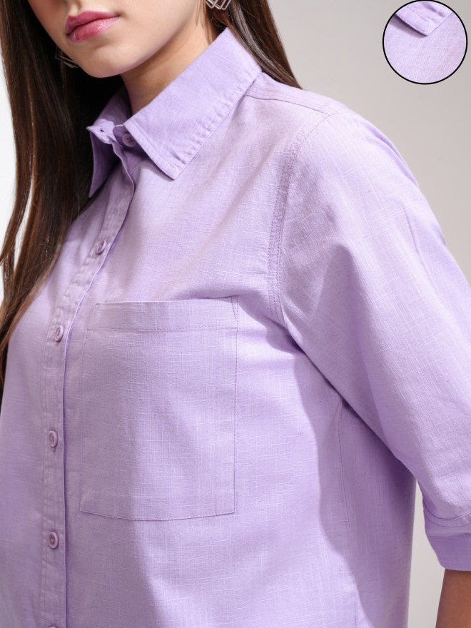 Tokyo Talkies Women Purple Solid Casual Shirt - Purple - Image 5