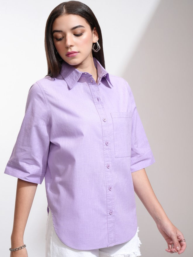 Tokyo Talkies Women Purple Solid Casual Shirt - Purple - Image 6