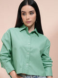 Tokyo Talkies Women Green Solid Regular Fit Casual Shirt - Green - Image 1
