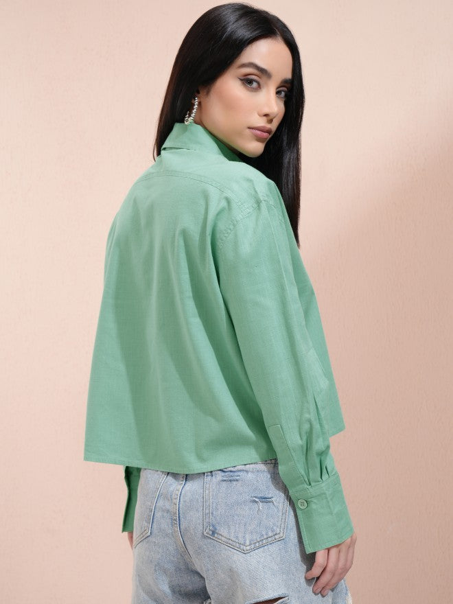 Tokyo Talkies Women Green Solid Regular Fit Casual Shirt - Green - Image 3