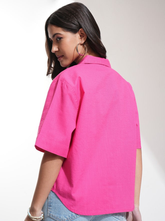 Tokyo Talkies Women Pink Solid Regular Fit Casual Shirt - Pink - Image 3