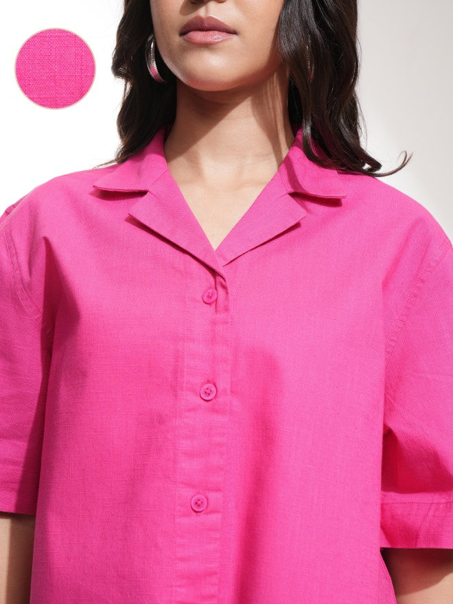 Tokyo Talkies Women Pink Solid Regular Fit Casual Shirt - Pink - Image 5
