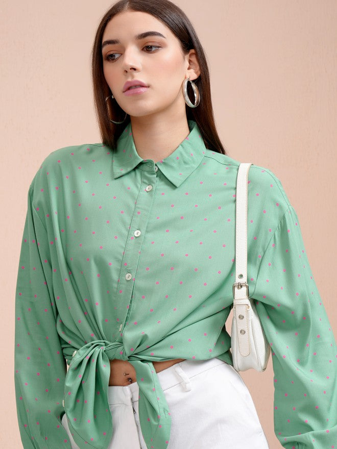 Tokyo Talkies Women Teal Printed Regular Fit Casual Shirt - Teal - Image 1