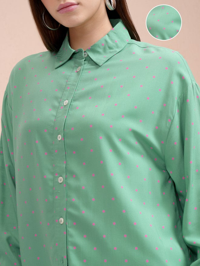 Tokyo Talkies Women Teal Printed Regular Fit Casual Shirt - Teal - Image 5