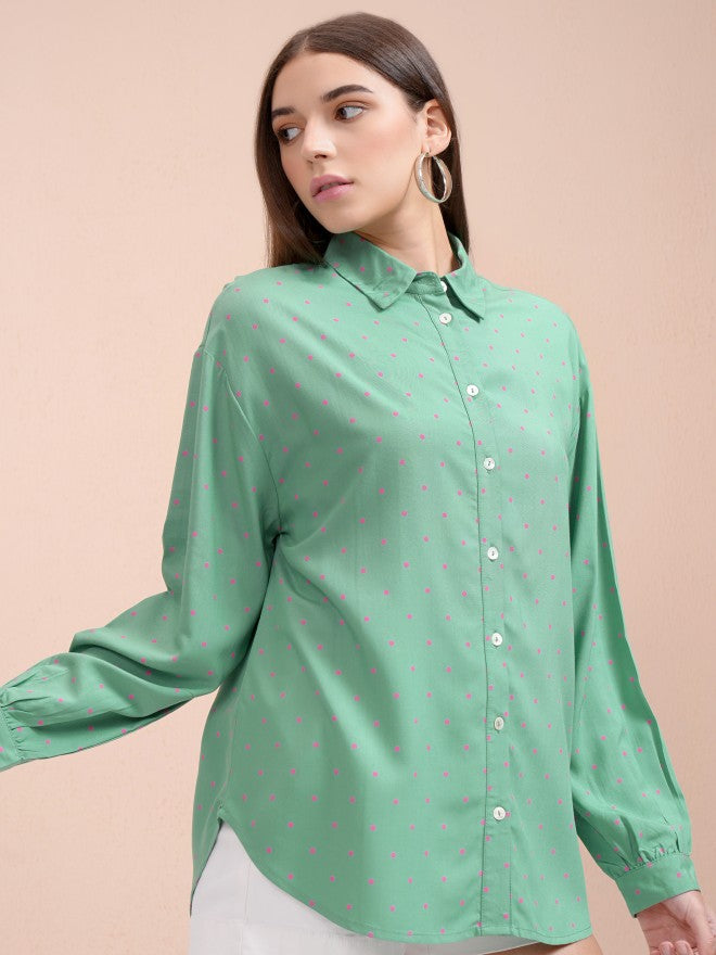 Tokyo Talkies Women Teal Printed Regular Fit Casual Shirt - Teal - Image 6