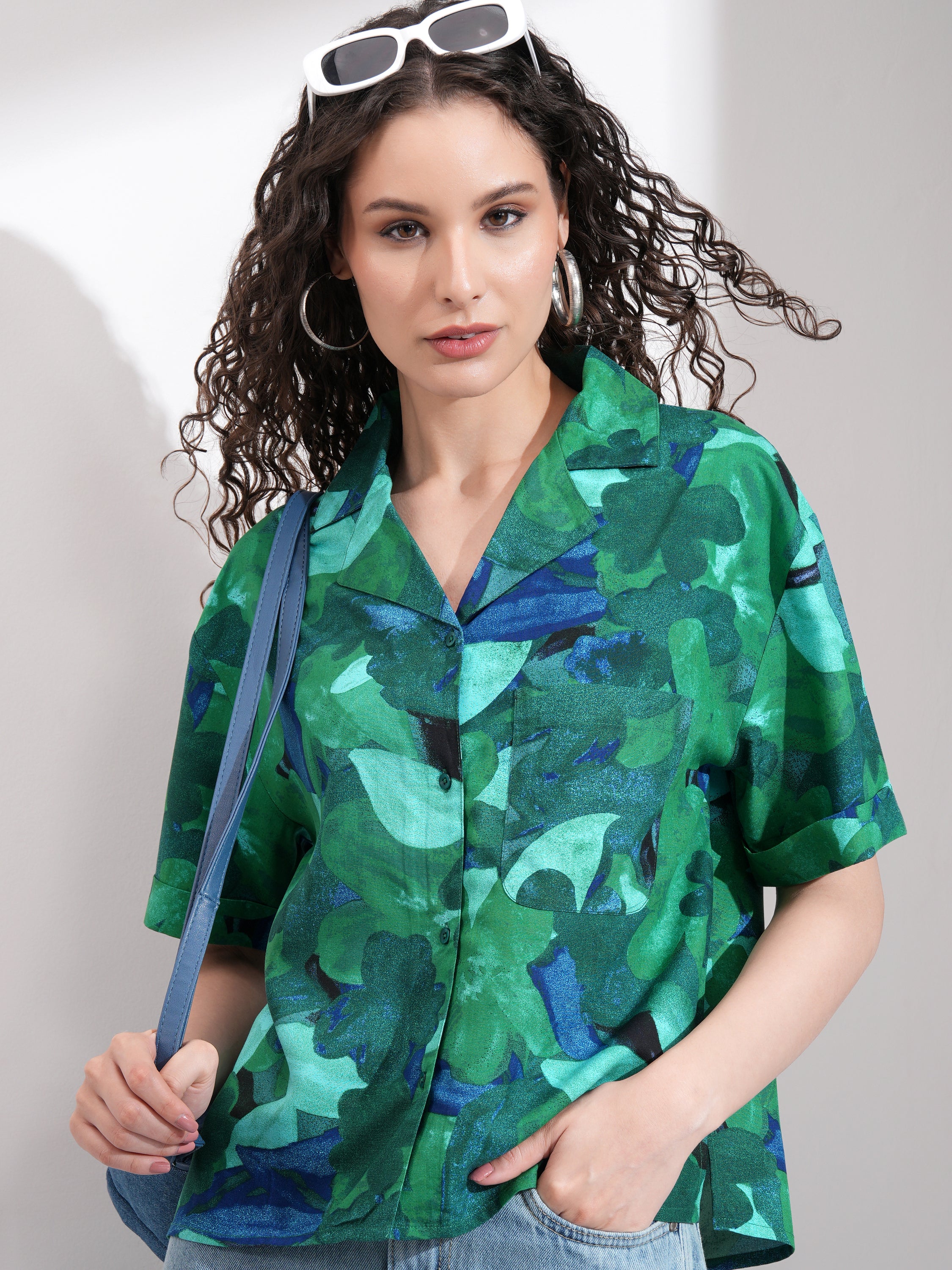 Tokyo Talkies Women Green Printed Casual Shirt - Green - Image 1