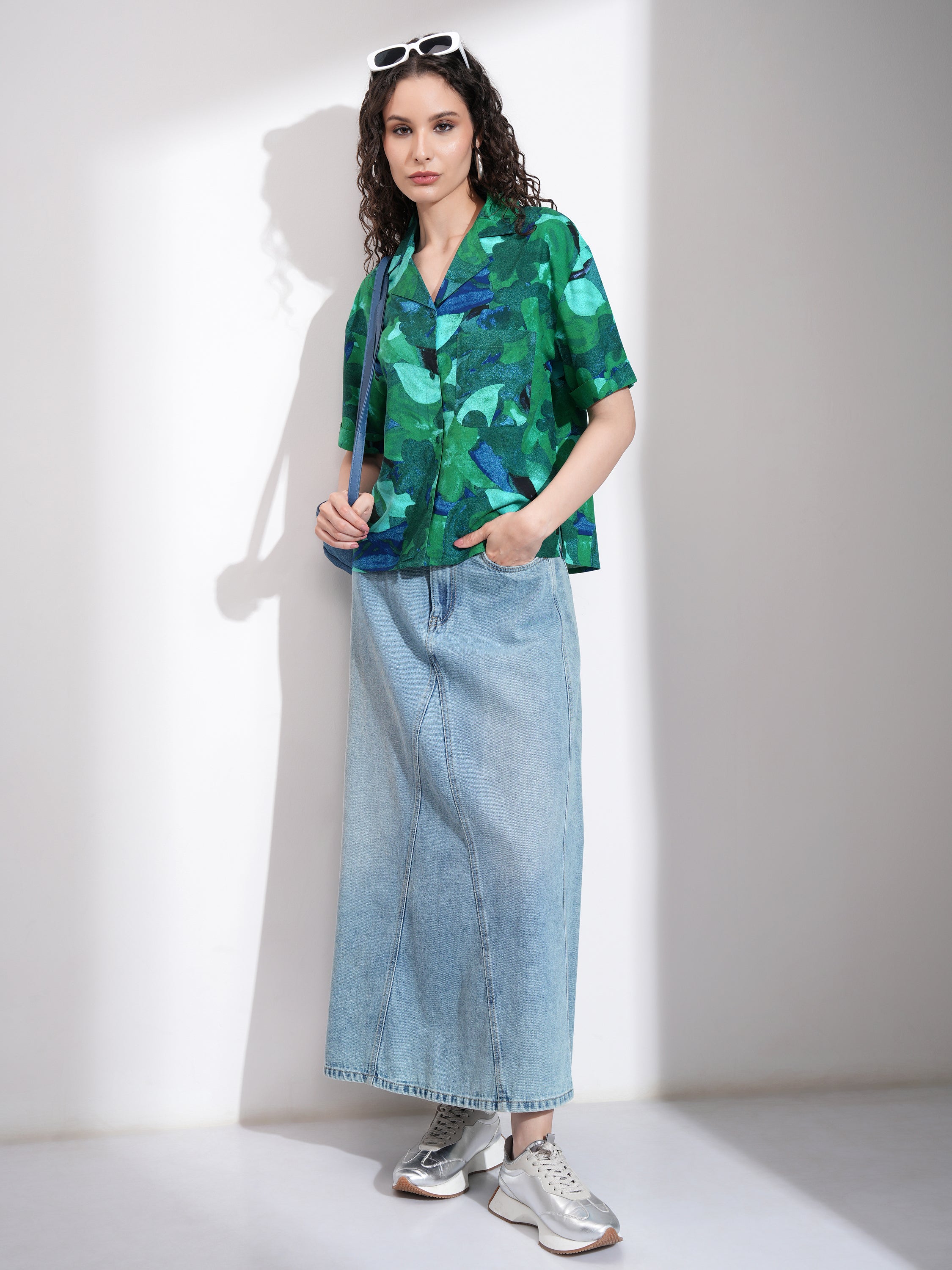 Tokyo Talkies Women Green Printed Casual Shirt - Green - Image 2