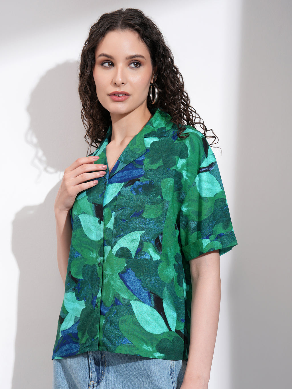 Tokyo Talkies Women Green Printed Casual Shirt - Green - Image 4