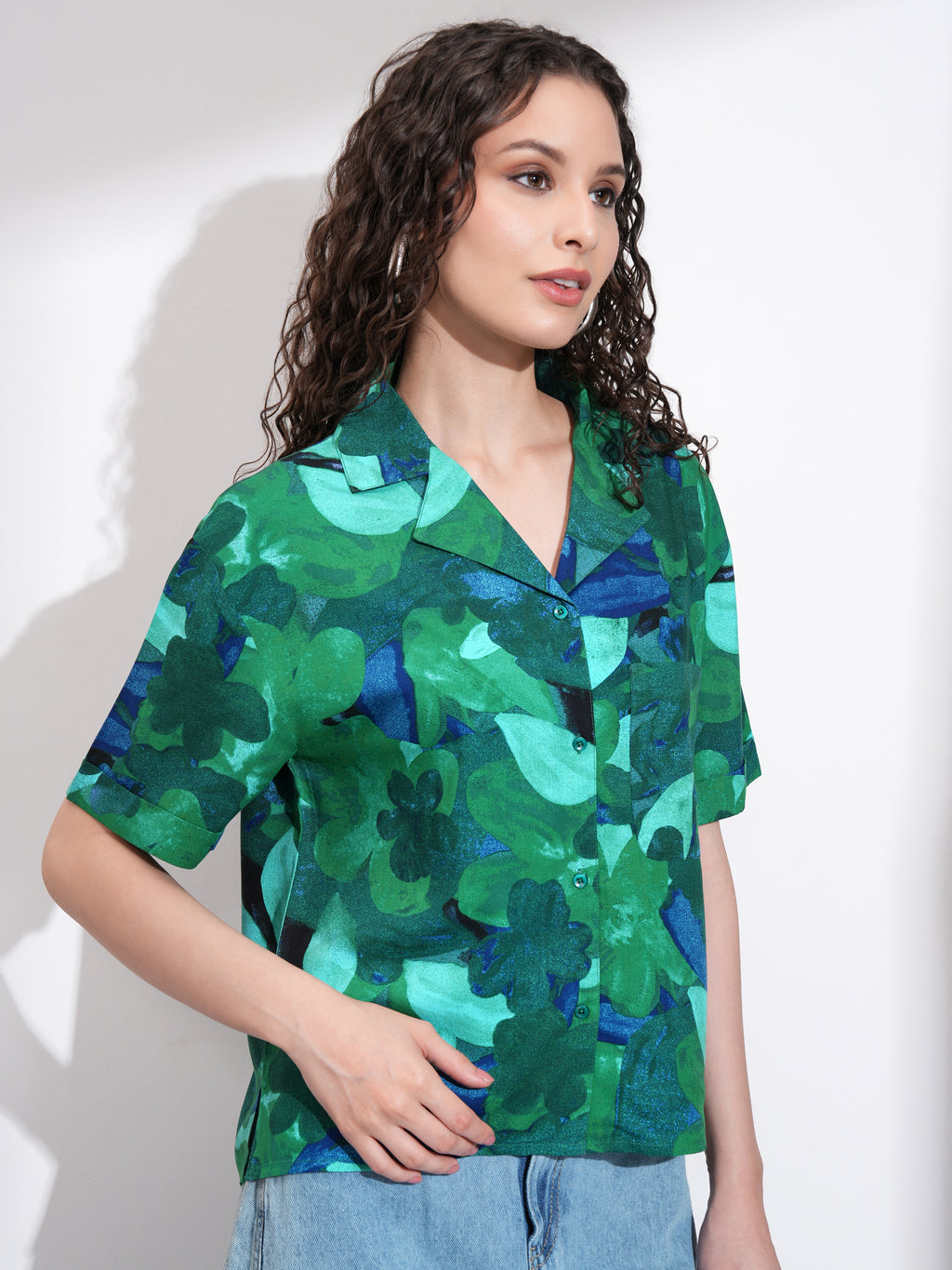 Tokyo Talkies Women Green Printed Casual Shirt - Green - Image 6