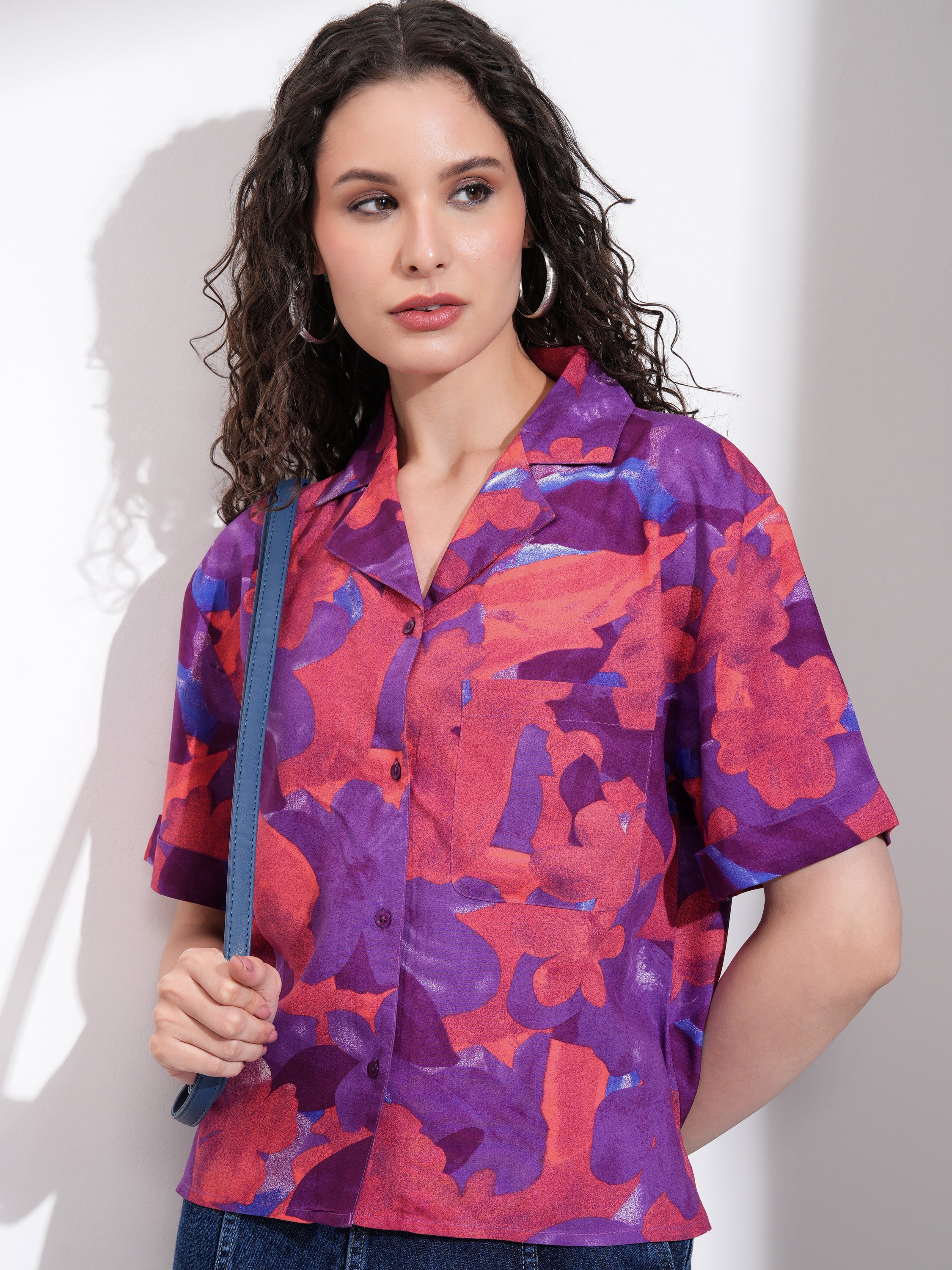 Tokyo Talkies Women Purple Printed Casual Shirt - Purple - Image 1