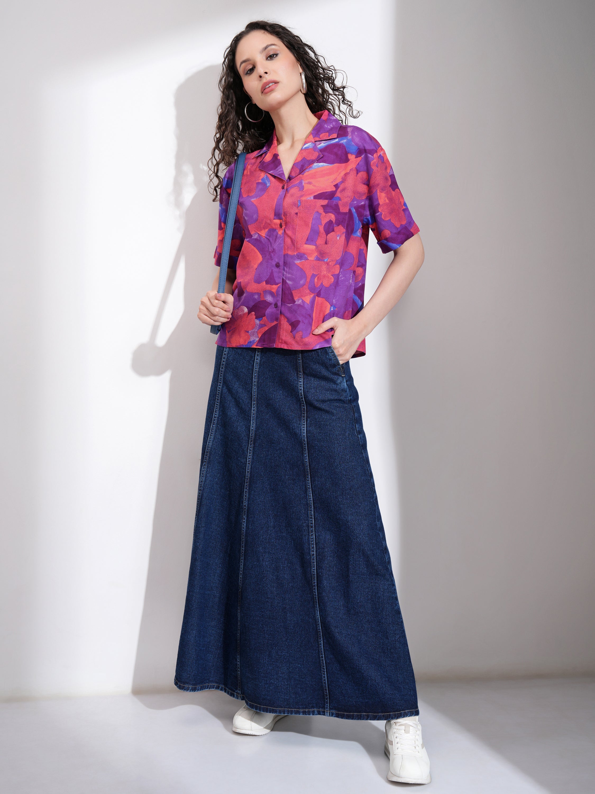 Tokyo Talkies Women Purple Printed Casual Shirt - Purple - Image 2