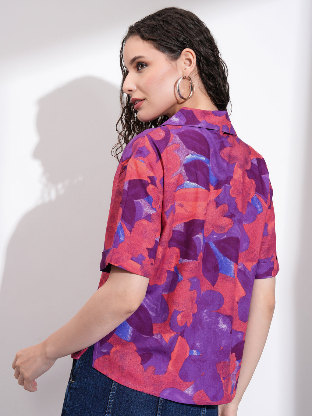 Tokyo Talkies Women Purple Printed Casual Shirt - Purple - Image 3