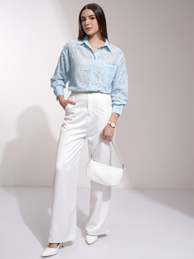 Tokyo Talkies Women Blue Self Design Casual Shirt - Blue - Image 2