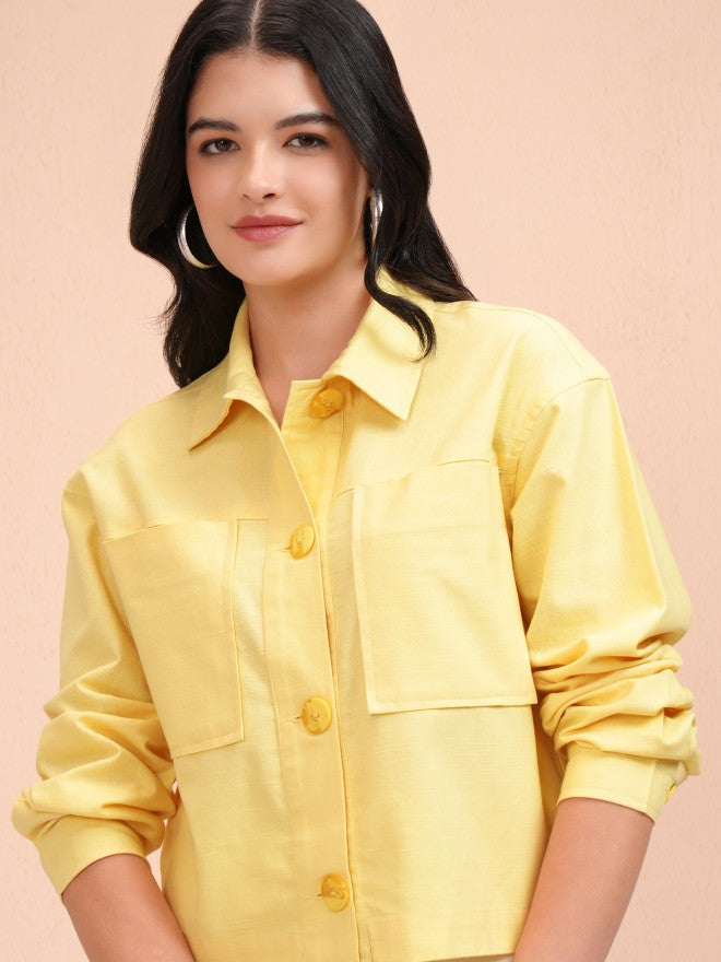 Tokyo Talkies Women Yellow Solid Oversized Fit Casual Shirt - Yellow - Image 1