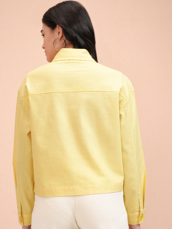 Tokyo Talkies Women Yellow Solid Oversized Fit Casual Shirt - Yellow - Image 3