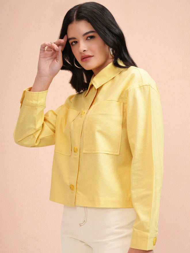 Tokyo Talkies Women Yellow Solid Oversized Fit Casual Shirt - Yellow - Image 4