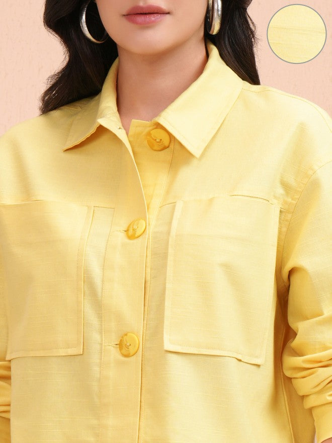 Tokyo Talkies Women Yellow Solid Oversized Fit Casual Shirt - Yellow - Image 5