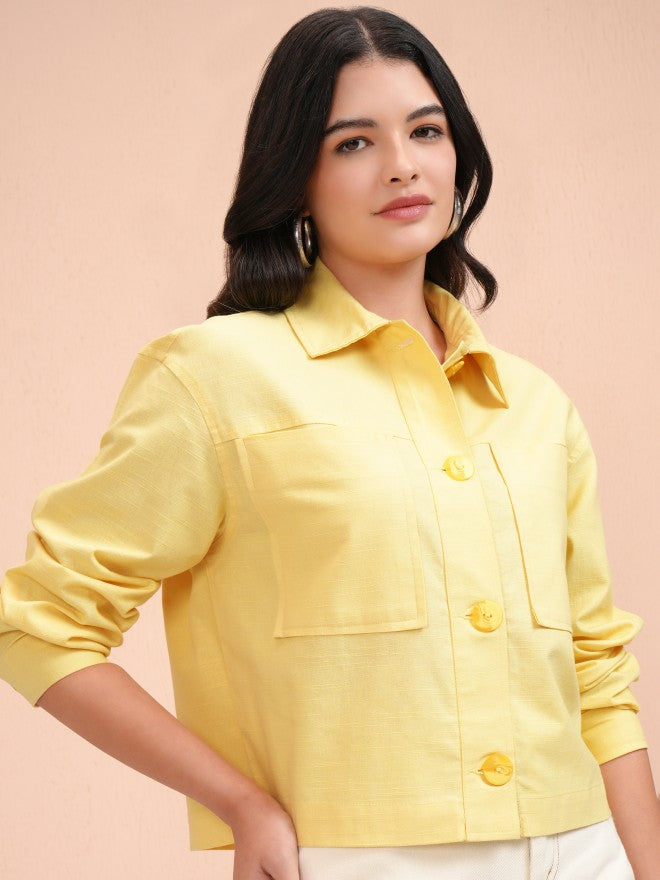 Tokyo Talkies Women Yellow Solid Oversized Fit Casual Shirt - Yellow - Image 6