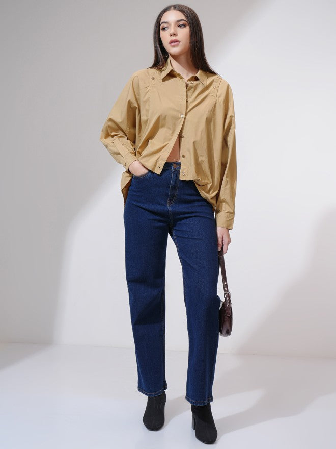 Tokyo Talkies Women Brown Solid Oversized Fit Casual Shirt - Brown - Image 2