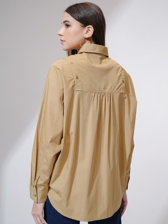 Tokyo Talkies Women Brown Solid Oversized Fit Casual Shirt - Brown - Image 3