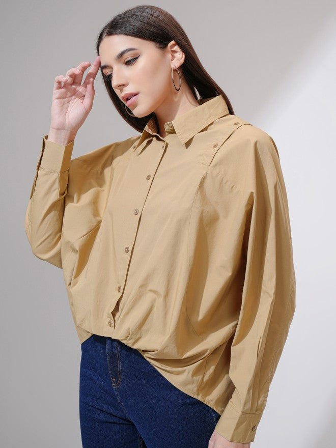 Tokyo Talkies Women Brown Solid Oversized Fit Casual Shirt - Brown - Image 4
