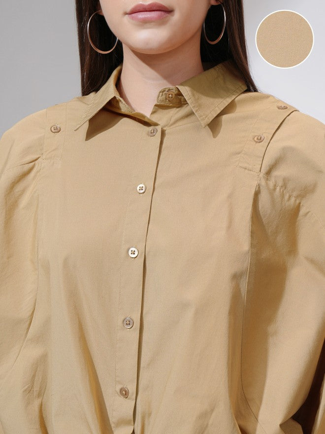 Tokyo Talkies Women Brown Solid Oversized Fit Casual Shirt - Brown - Image 5