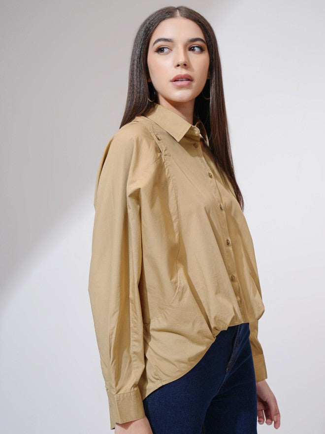 Tokyo Talkies Women Brown Solid Oversized Fit Casual Shirt - Brown - Image 6