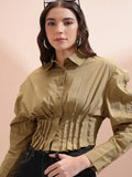 Tokyo Talkies Women Beige Solid Casual Shirt - Beige - Image 1