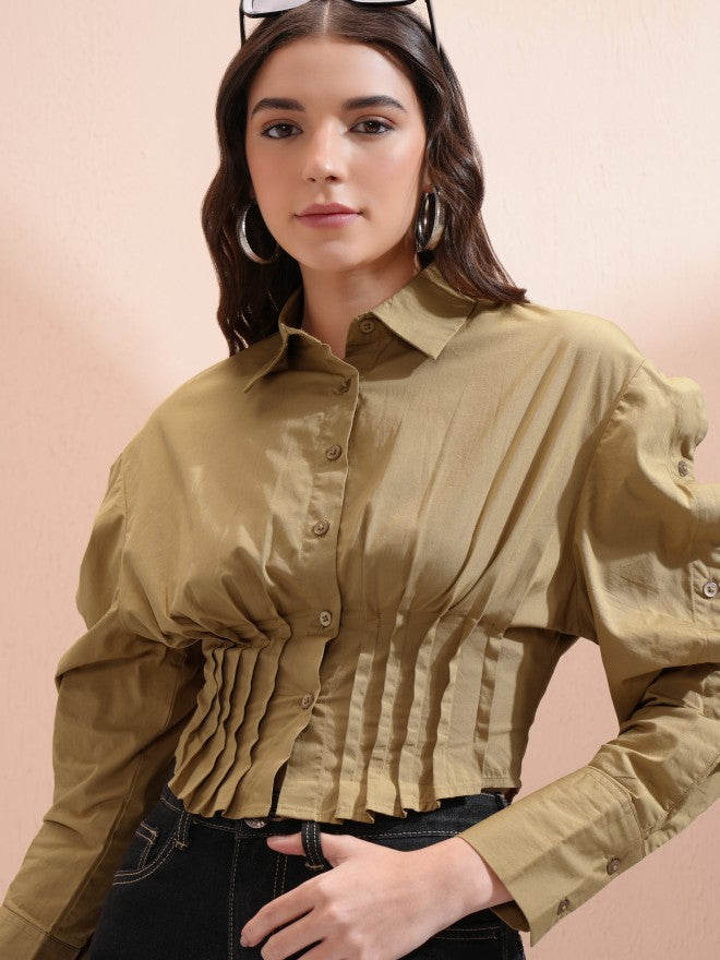 Tokyo Talkies Women Beige Solid Casual Shirt - Beige - Image 1