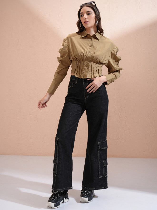 Tokyo Talkies Women Beige Solid Casual Shirt - Beige - Image 2