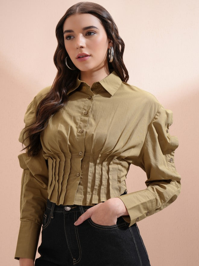 Tokyo Talkies Women Beige Solid Casual Shirt - Beige - Image 4